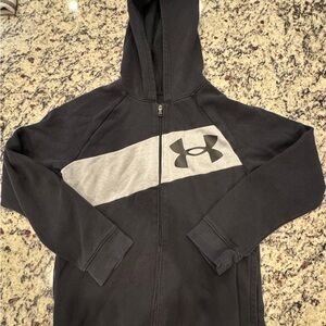 Under Armour Black Hoodie with Gray Chest Stripe and Logo